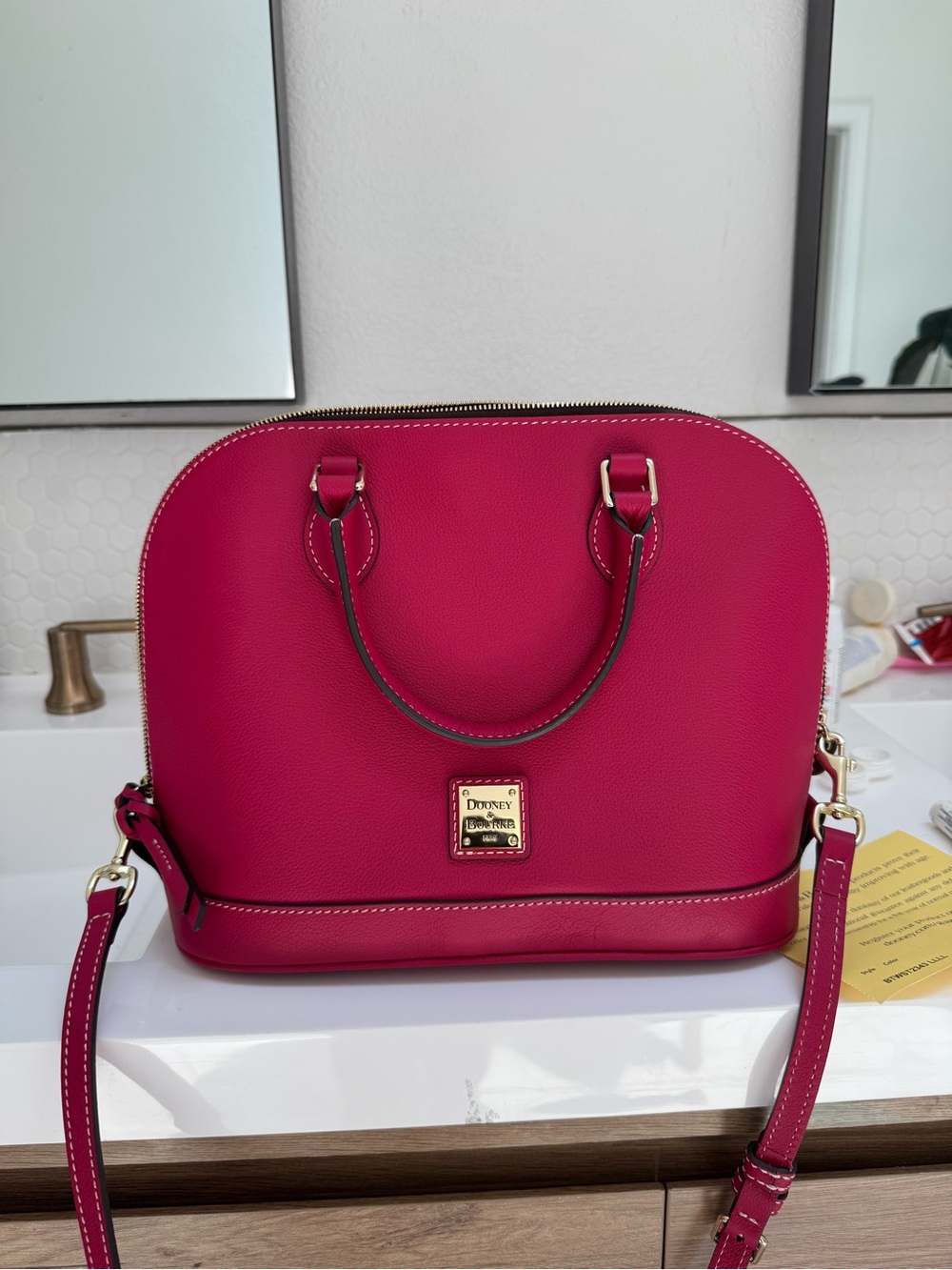 Dooney & Bourke Fuchsia Dome Satchel with Gold Plaque Lmted Edition Certificate - Picture 9 of 13